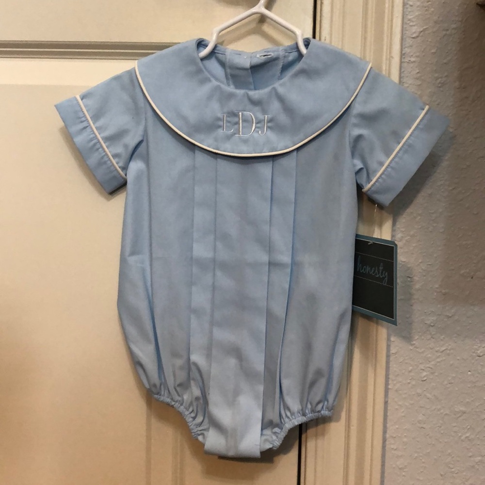 9 month boy bubble NWT with monogram initials